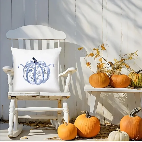New!Chinoiserie Blue Pumpkin Coquete Bow Covers,Bow Blue White Decorative Pillow - Picture 2 of 7
